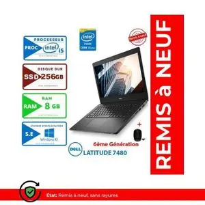 DELL PC PORTABLE Latitude 7480 -INTEL COR i5- RAM 8Go - 256Go SSD-REMIS A NEUF/