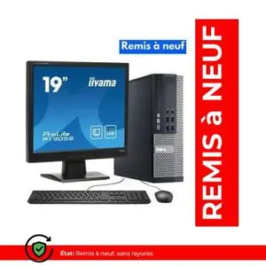 DELL OptiPlex 9020 SFF + Écran IIYAMA 19 Pouces – Intel Core i7-4790 – 8Go RAM – 128Go SSD – Intel HD Graphics 4600 (Remis à neuf)