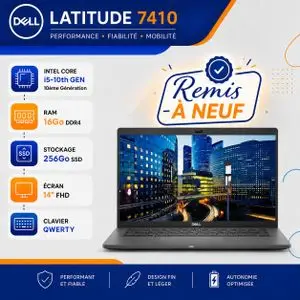 DELL Pc Portable Latitude 7410 core I5 10 th Gen - 16 Go RAM - 256 Go SSD - Remis a Neuf