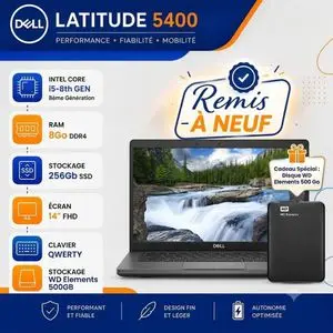 DELL Pc Portable i5-ème Latitude 5400 i5-8365 / 8GO/ 256GO SSD + disque dur 500gb - Remis a neuf