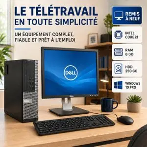 DELL PACK PC BUREAU OptiPlex 3020 SFF -INTEL CORE I3-RAM 8Go-HDD 250Go-avec Ecran 17" - GARANTIE 6 MOIS-(Remis a Neuf)