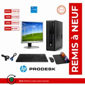 DELL PACK PC BUREAU PRODESK 600 -INTEL CORE I5-RAM 8 Go-SSD 256Go-avec Ecran 19" PHILIPS -clavier, souris et tapis gratuits- GARANTIE 6 MOIS-(Remis a Neuf)