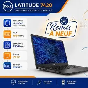 DELL Pc Portable i5 11-ème Latitude 7420 Intel Core I5-1145G7 Gén RAM 16Go DDR4 256Gb SSD - REMIS A NEUF