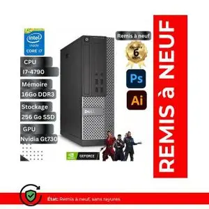 DELL Unité Central Gamer OPTIPLEX 9020sff CPU i7 4éme Gen 16 Go Ram 256Go SSD Carte Graphique Nvidia Gt730 2Go -remis à neuf