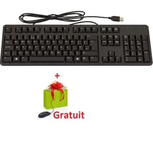 DELL Clavier KB212-B USB Noir - Français (AZERTY- Occasion) + Souris Hp Original Gratuit