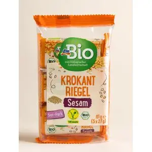 Dm Bio Krokantriegel Sesam - Barres Croustillantes au Sésame Bio - 3x27g - Vegan &amp; Sans Gluten