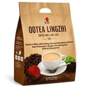 Dxn Ootea Lingzhi Coffee Mix 3 in 1 Lite – Café Instantané au Thé Oolong &amp; Extrait de Ganoderma – 12 Sachets x 25 g – Goût Doux, Faible en Calories, Préparation Rapide