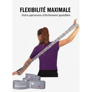 Dynamic Bande Élastique de Fitness Full Body – Bande de Stretching Yoga Réglable avec 14 Exercices - Sangle d’Étirement pour Souplesse, Renforcement Musculaire et Rééducation