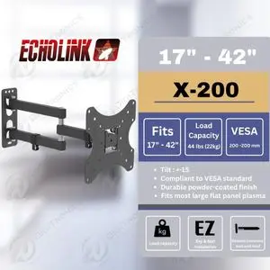 Echolink Support Mural Tv Mobile 17" à 42", VESA 200x200 mm, 22 kg, X-200