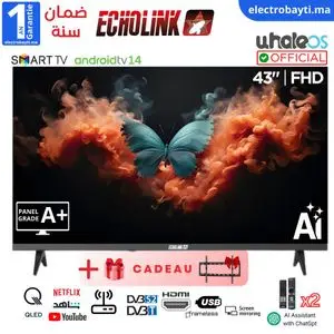 Echolink Smart TV 43" QLED - WhaleOS - Wifi - Récepteur Intégré - HD 2.4/5GHz Bluetooth + Support Mural