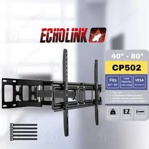 Echolink Support TV Mural 40 –80 Bras Double Pivotant, Inclinable et Robuste 50 kg, CP502