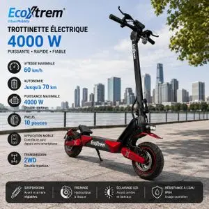 Ecoxtrem Deimos Trottinette Électrique Double Moteur 4000 W 60 km/h, Batterie 48V 20Ah