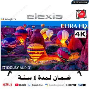 Elexia 55 4K UHD Smart Google TV Dolby Audio & HDMI/USB, Wi-Fi intégré + Support Gratuit
