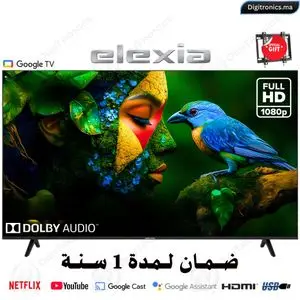 Elexia 43 Full HD DLED Smart Google TV Dolby Audio &amp; HDMI/USB, Wi-Fi intégré + Support Gratuit