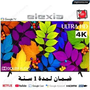 Elexia 65 4K UHD Smart Google TV Dolby Audio &amp; HDMI/USB, Wi-Fi intégré + Support Gratuit