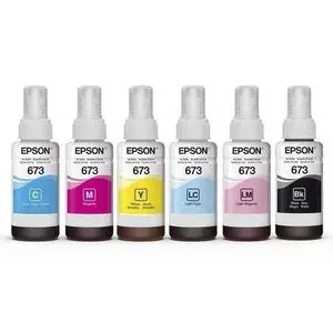 Epson Pack bouteilles D'encre 673 Original (6731-B 6732-C 6733M T6734-Y T6735-LC T6736-LM) Compatible avec les imprimantes L800, L805, L810, L850 Printer, L1800
