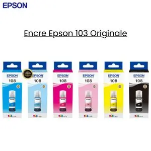 Epson Bouteilles d’Encre Originales 108 – Noir et Couleurs – Usage Professionnel