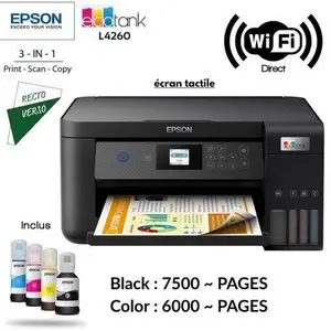 Epson Imprimante EcoTank L4260 couleur A4 R/V, Wi-Fi Direct et écran LCD