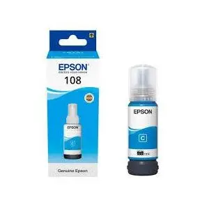 Epson Bouteille d'encre EcoTank 108 Cyan d'origine (C13T09C24A)