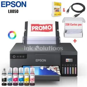 Epson EcoTank L8050 Imprimante Photo (C11CK37403) + 230 CARTES PVC &amp; PAPIER PHOTO 10*15