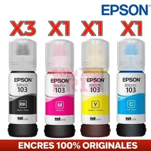 Epson Pack Encre 103 Original 6 Bouteilles – 3 Noires + 3 Couleurs (Cyan, Magenta, Jaune)
