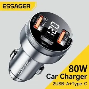 ESSAGER chargeur de voiture 80W 2USB + Type C 5A QC PD 3.0 SCP Charge rapide