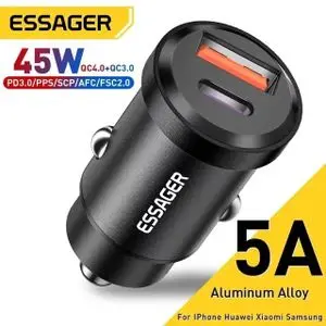 ESSAGER Chargeur Voiture 45W USB-C PD 3.0 QC 4.0 SCP 5A Charge Rapide