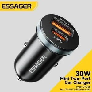 ESSAGER Chargeur de voiture USB type-C charge rapide 30W pour Android et IPhone