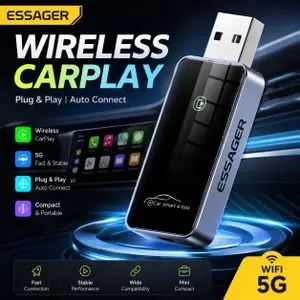 ESSAGER Adaptateur CarPlay Sans Fil USB-A WiFi 5G – Wireless CarPlay Auto Connect Plug &amp; Play pour iPhone – Connexion Rapide et Stable – Compatible Voitures avec CarPlay Filaire d’Origine - Sans Lag et Stable