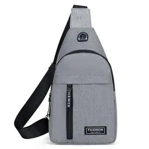 FASHION INSTINCT Mini Sac de Poitrine Unisexe Gris de Voyage Étanche à Bandoulière Multi-Poches