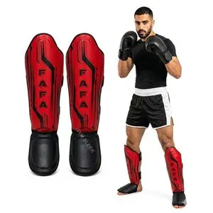 FAFA SPORT Protège-Tibias MMA Muay Thai Kickboxing Boxe Thaïlandaise – Protection Tibia et Pied Haute Densité pour Sparring, Sac de Frappe, Entraînement et Sports de Combat