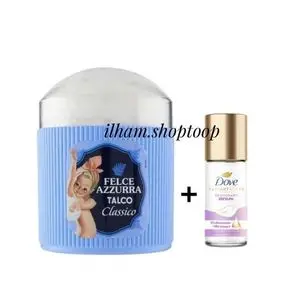 Felce Azzurra Talc pour le corps avec éponge (250g)+ Dove Deodorant Serum Roll-on 3% Niacinamide,X10 Omega 6(45ml)