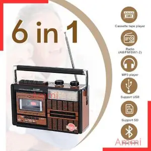 Fepe Radio classique Magnétophone Rétro Portable, Lecteur de Cassettes classique Conversion USB/SD, Radio Style rétro Classique multifonction