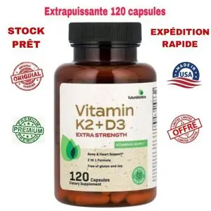 FutureBiotics Vitamine K2 + D3, Extra Fort, Soutien des os &amp; cardiaque, 120 Capsules