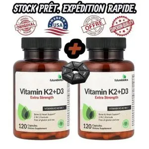 FutureBiotics 2 Boites de Vitamin K2 + D3, Extra Strength, (Vitamines K2 et D3, Extrapuissantes) 120 Capsules