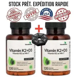 FutureBiotics 2 Boites de Vitamin K2 + D3 with Vitamin K2 as MK-7 (Vitamines K2 et D3), 120 Capsules