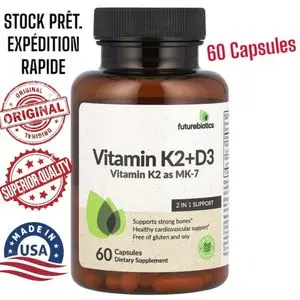 FutureBiotics Vitamin K2 + D3 with Vitamin K2 as MK-7 (Vitamines K2 + D3), 60 Capsules