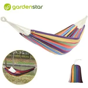 Gardenstar Hamac Rayé Multicolore 200*100cm avec Sac de Transport - Extérieur Jardin Camping Plage