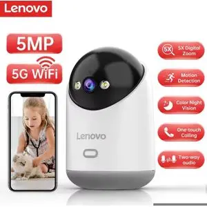 Lenovo Caméra de surveillance IP intelligente 5 MP avec Wi-Fi et fonctionnement automatique