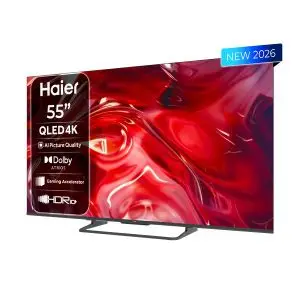 Haier New 2026 QLED PREMIUM Smart TV 55" 4K UHD Google TV, 120Hz (Gaming)  Dolby Vision IQ, télécommande vocale ,récépteur intégré , Bluetooth &amp; Wi-Fi 2ans de garantie frameless