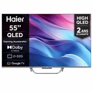 Haier HIGH QLED Smart TV 55" 4K UHD  120 Hz Google TV,  Dolby Vision IQ, Bluetooth &amp; Wi-Fi 2ans de garantie frameless
