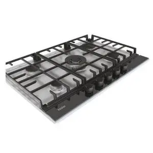 Haier  Table de cuisson plaque à gaz encastrable qualité premium 5 feux inox/verre noir grilles en fonte sécurité 75cm