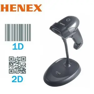 HENEX Lecteur code à barre Laser 1D et 2D avec Support (HC-3206) Scanner de code-barres
