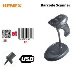 HENEX Lecteur code à barre douchette 1D et 2D avec Support (avec fil) HC-3206