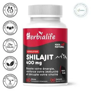 Herbialife Shilajit Pure d'Himalaya 400 mg – Énergie, Vitalité, Mémoire – Riche en acide fulvique, 60 Gélules