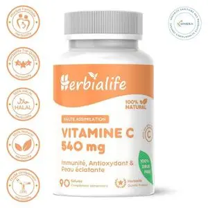 Herbialife Vitamine C 540 mg / jour 100% Pure et Naturelle – Immunité &amp; Énergie – 90 Gélules