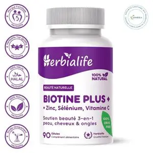 Herbialife Biotine Plus+ Zinc, Sélénium &amp; Vitamine C – 3-en-1 peau, cheveux &amp; ongles – 90 Gélules