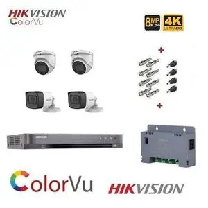 Hikvision Pack 4 Caméra de Surveillance 4K 8MP COLOR + DVR 4 Ports et Accessoires
