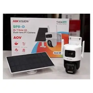 Hikvision SP8-D 24/7 solar 4G Dual-lens PT camera, Kit de caméra de sécurité solaire 4G , Vidéosurveillance extérieure sans fil 2K suivi intelligent, fonction panoramique/inclinaison et visualisation à distance