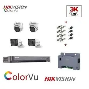 Hikvision Pack 4 Caméra de Surveillance 3K 6MP COLOR + DVR 4 Ports et Accessoires